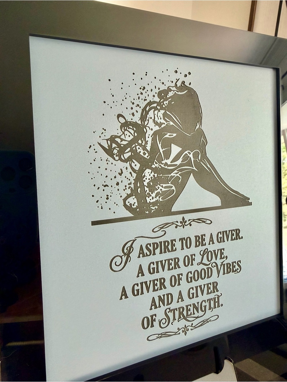 Handcrafted by me Wood/Acrylic  engraved framed Strength Sign 5”x7” - Picture 5 of 7